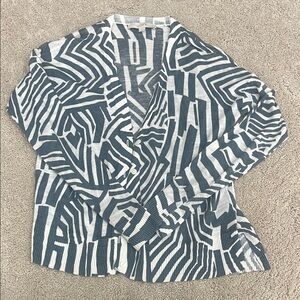 LOFT Navy and White Geometric Cardigan